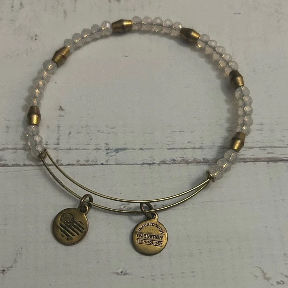 Alex and Ani Gold and Clear Beaded Charm Bracelet